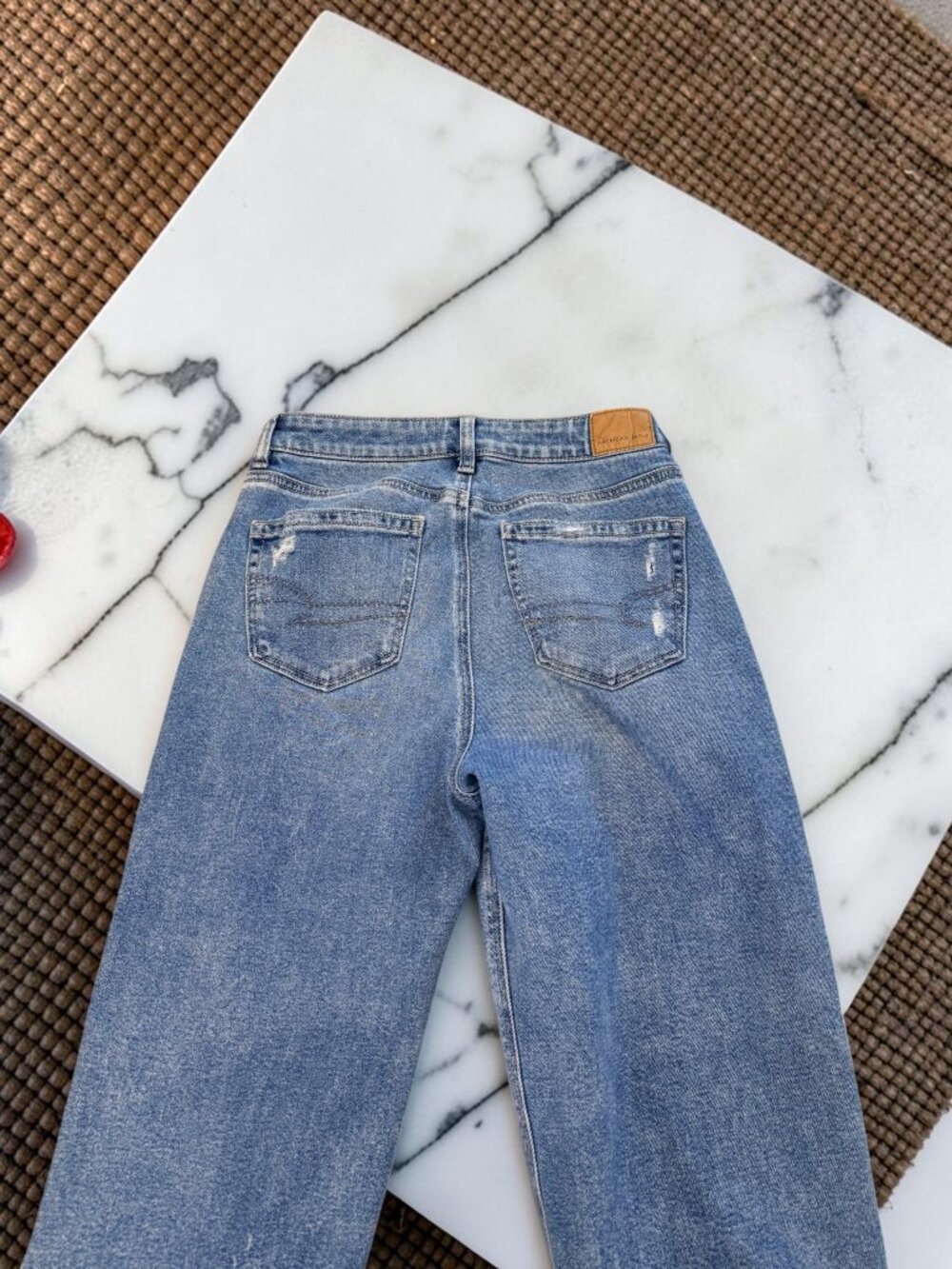 American Eagle Stretch Mom Straight Jeans Size 4 Distressed High Waist - Picture 11 of 12